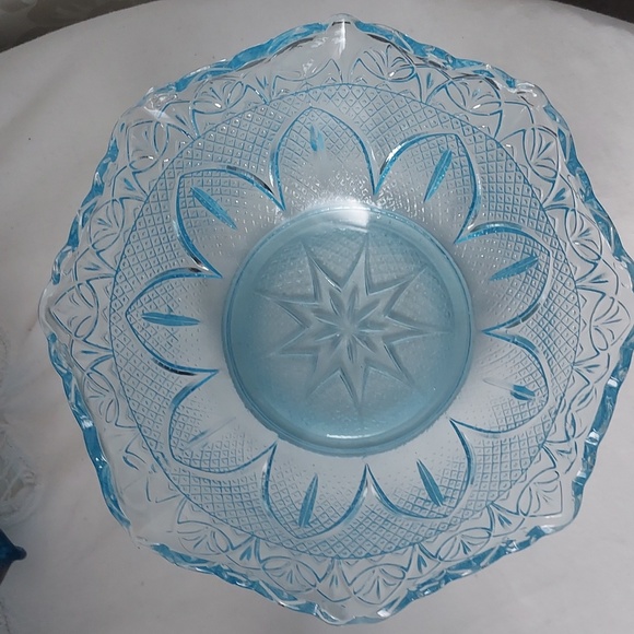 Ice blue etched floral star pattern serving dish decor catch all - Picture 12 of 14